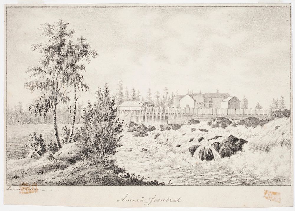Ämmä ironworks, original drawing for finland depicted in drawings, 1844