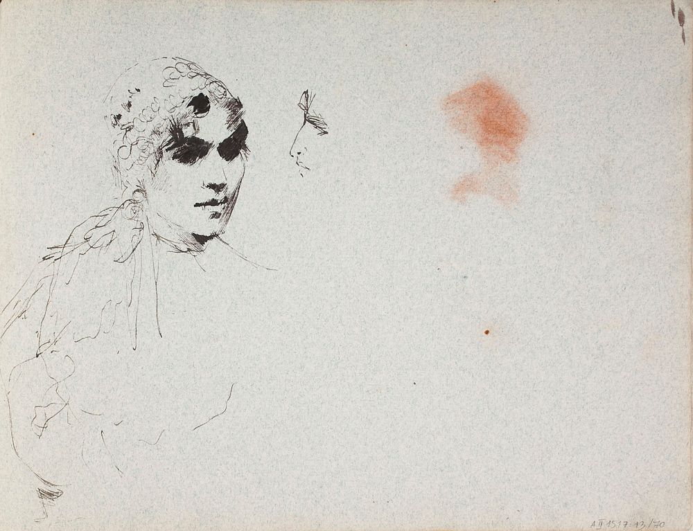 Huivip&auml;inen nainen, mahdollisesti espanjalainen, 1882 - 1886 part of a sketchbook by Albert Edelfelt