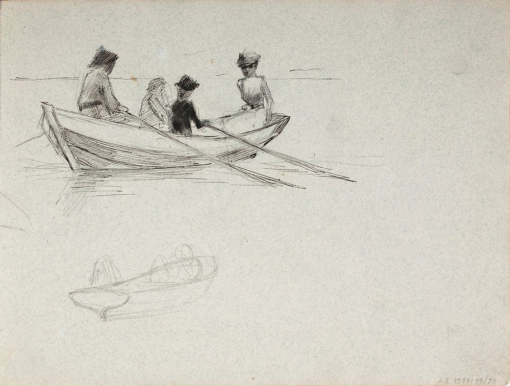 Tytt&ouml;j&auml; veneess&auml;, 1882 - 1886 part of a sketchbook by Albert Edelfelt