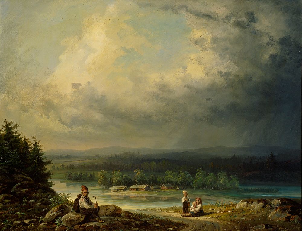 Landscape with four peasant childen, 1865 by Robert Wilhelm Ekman