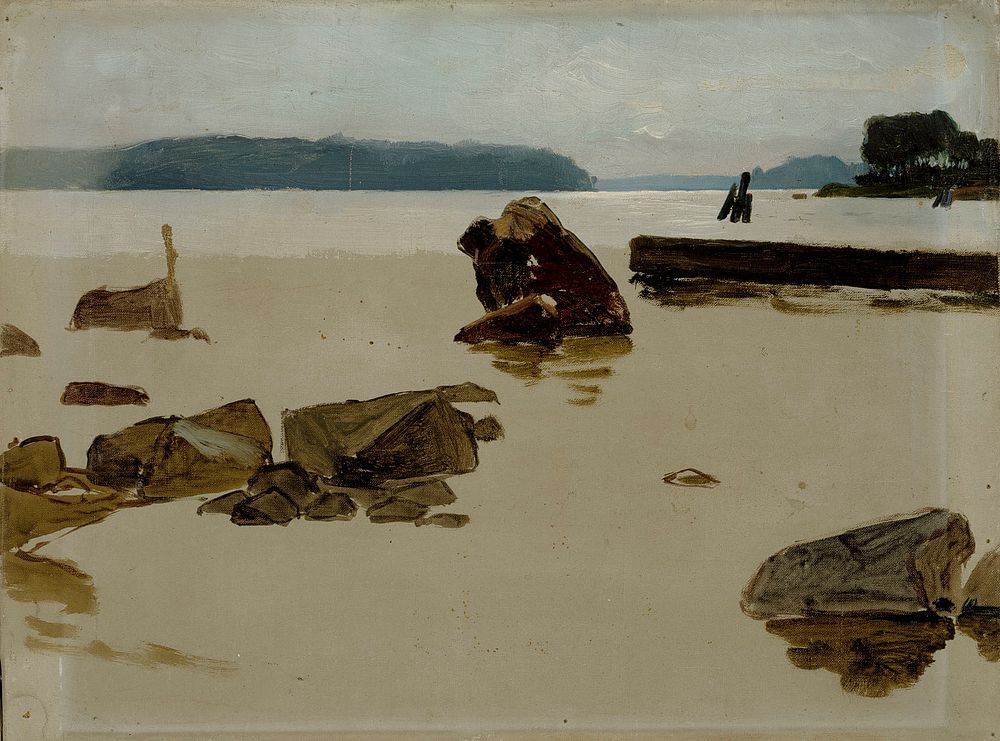 Open sea off haikko, study for boys playing on the shore, 1884 by Albert Edelfelt