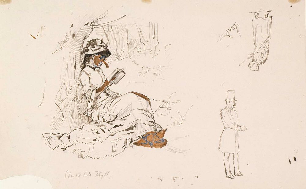 Istuva nainen, harjoitelma teokseen koivujen alla sekä joitakin pikkuharjoitelmia, 1882 by Albert Edelfelt