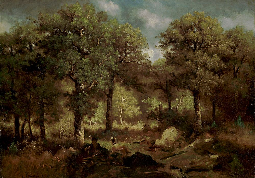 Forest interior at fontainebleau ; inside the forest from fontainebleau, 1855