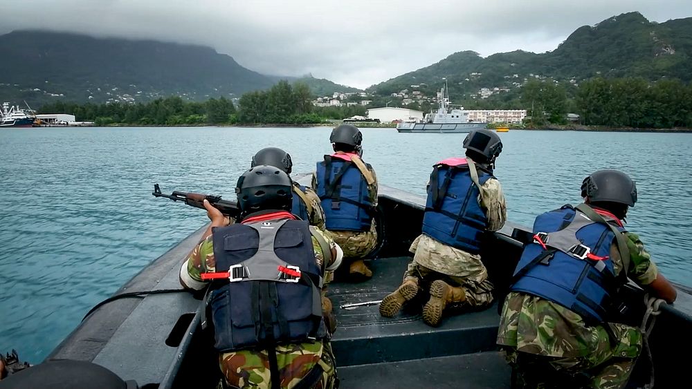 VICTORIA, Seychelles (Feb. 15, 2022) Cutlass Express participating forces perform visit, board, search, and seizure training…