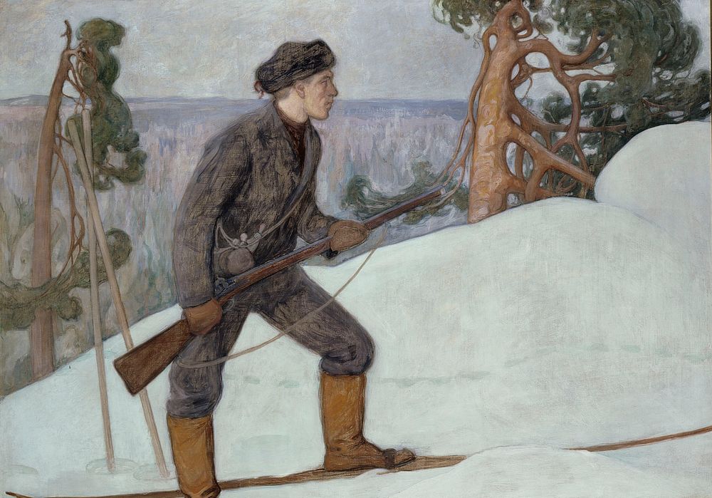 The lynx hunter, 1900, by Pekka Halonen