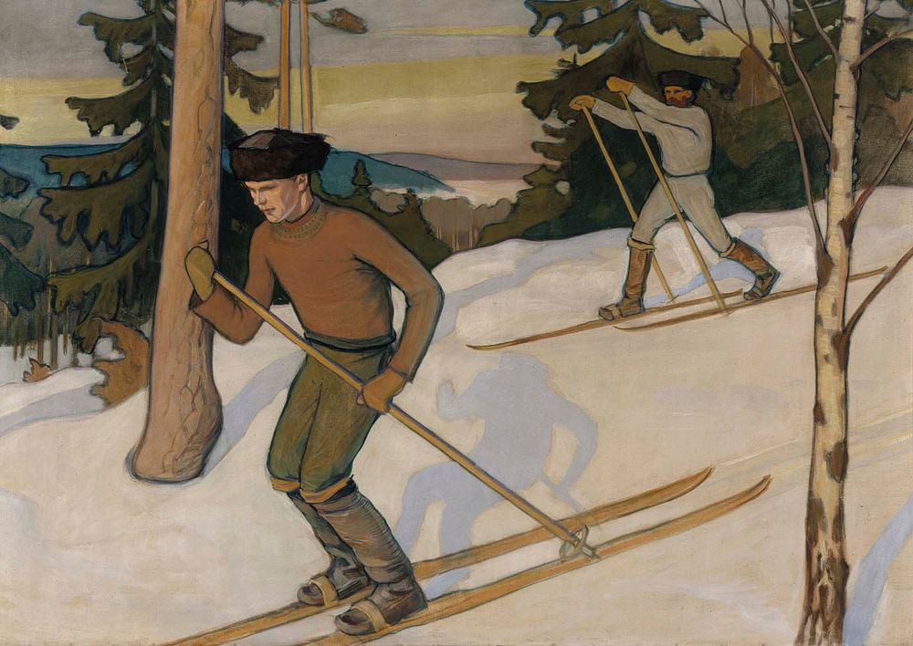 Boys skiing, 1900, Väinö Blomstedt