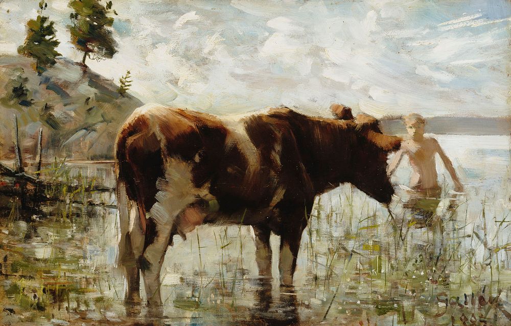 Cow and boy, 1885, by Akseli Gallen-Kallela