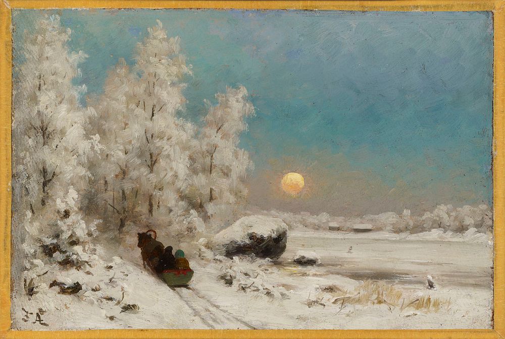 Winter night, moon rising, 1865 - 1900, Fredrik Ahlstedt