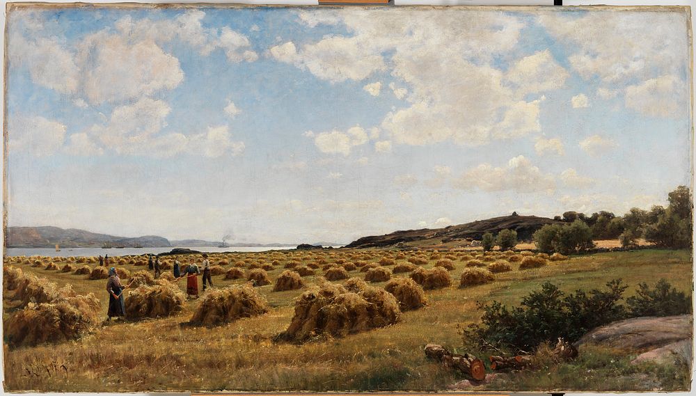 Corn harvest (landscape from western sweden), 1878, Berndt Lindholm