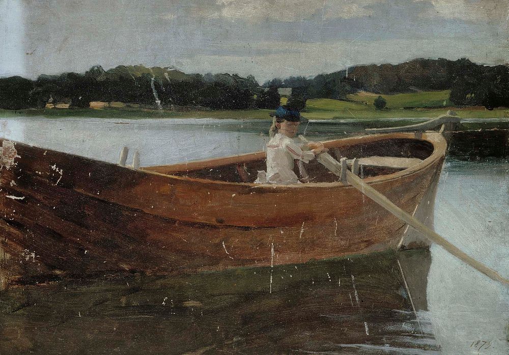 The artist's sister berta in a rowing boat, study, 1879, by Albert Edelfelt