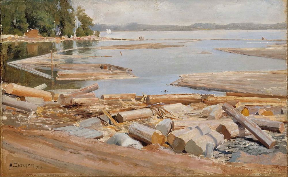 Log raft, 1886, by Albert Edelfelt