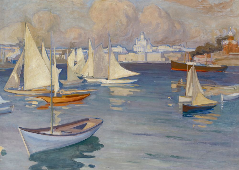 The nyländska jaktklubben harbour in helsinki, 1899, by Albert Edelfelt