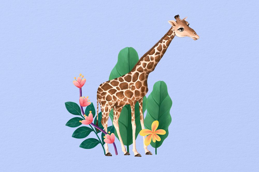 Cute giraffe wildlife background, blue | Premium Photo Illustration ...