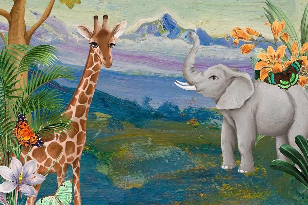 Aesthetic wildlife background, drawing | Premium Photo Illustration ...