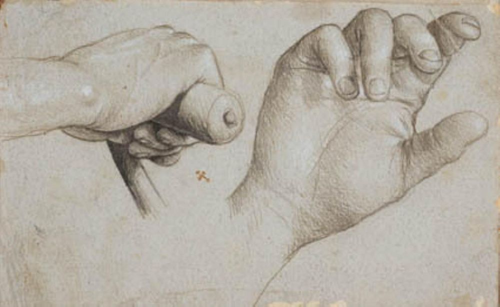 Studies of a crossbowman's hand and of St Sebastian's right hand by Hans Holbein The Elder