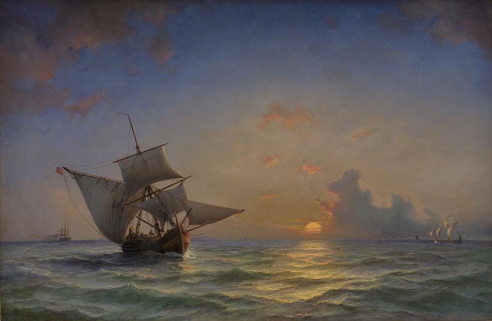 Navy.The sun is near the horizon by Anton Melbye
