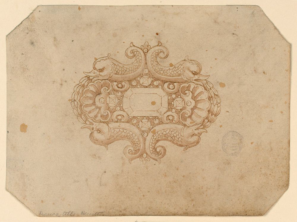 Design for Brooch with Dolphins and Diamonds