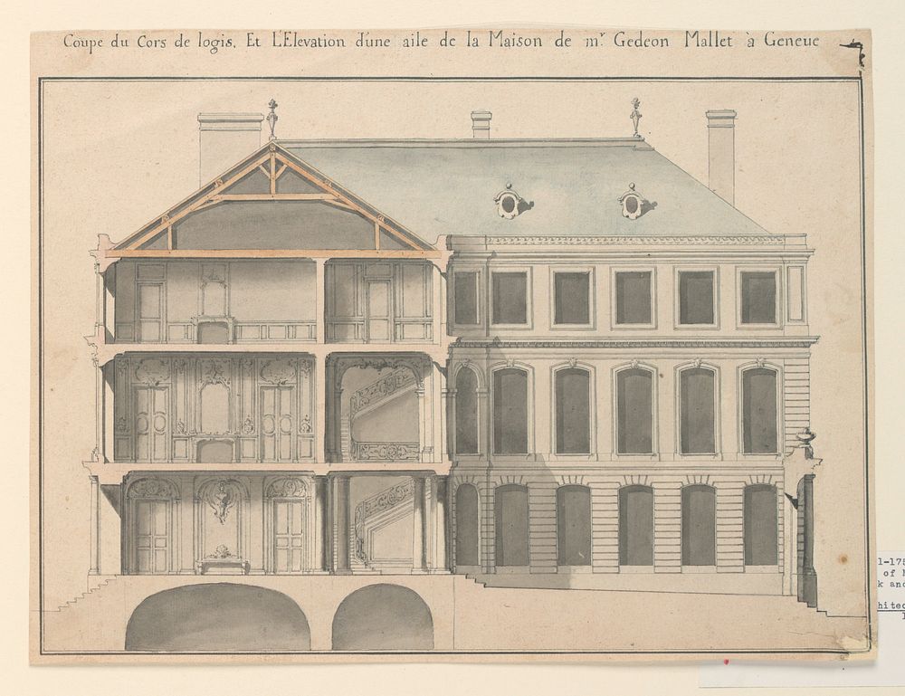 Main and side elevations of the right wing of a house for Monsieur Gédéon Mallet in Geneva, Franois Blondel