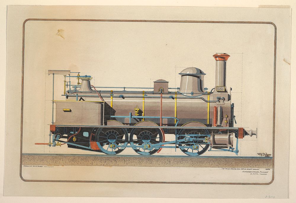 Elevation View of a Locomotive, First Prize Drawing