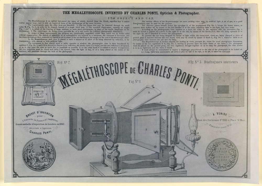 Advertisement for a Megalethoscope, Invented by Charles Ponti