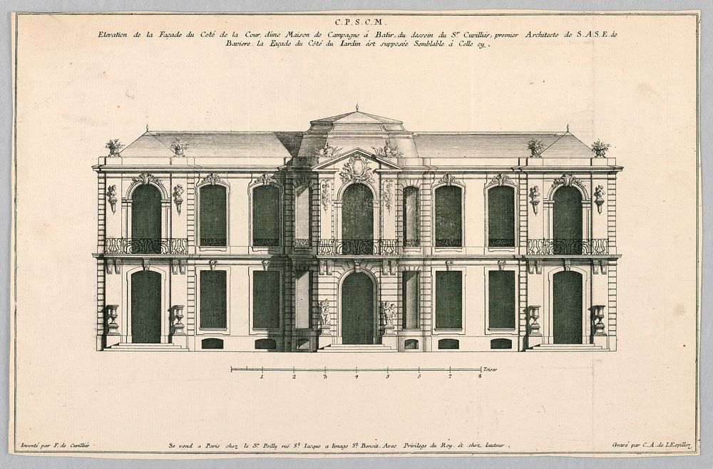 Elevation of the Court Facade of a Country House, Carl Albert von Lespilliez