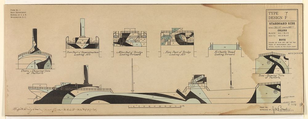 Starboard Side and Details of 5075 Tanker, Showing Camouflage, Griffith Baily Coale