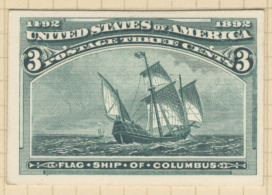 3c Flagship of Columbus card plate proof