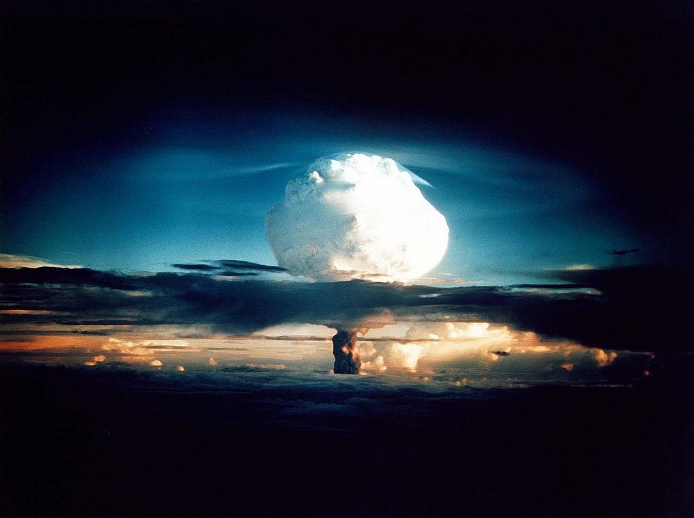 Nuclear weapon test Mike (yield 10.4 Mt) on Enewetak Atoll. The test was part of the Operation Ivy. Mike was the first…