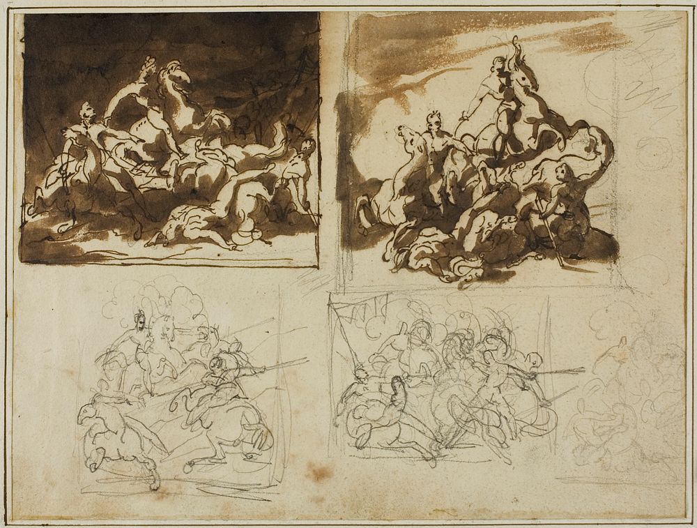 Five Sketches for a Cavalry Battle by Jean Louis André Théodore Géricault