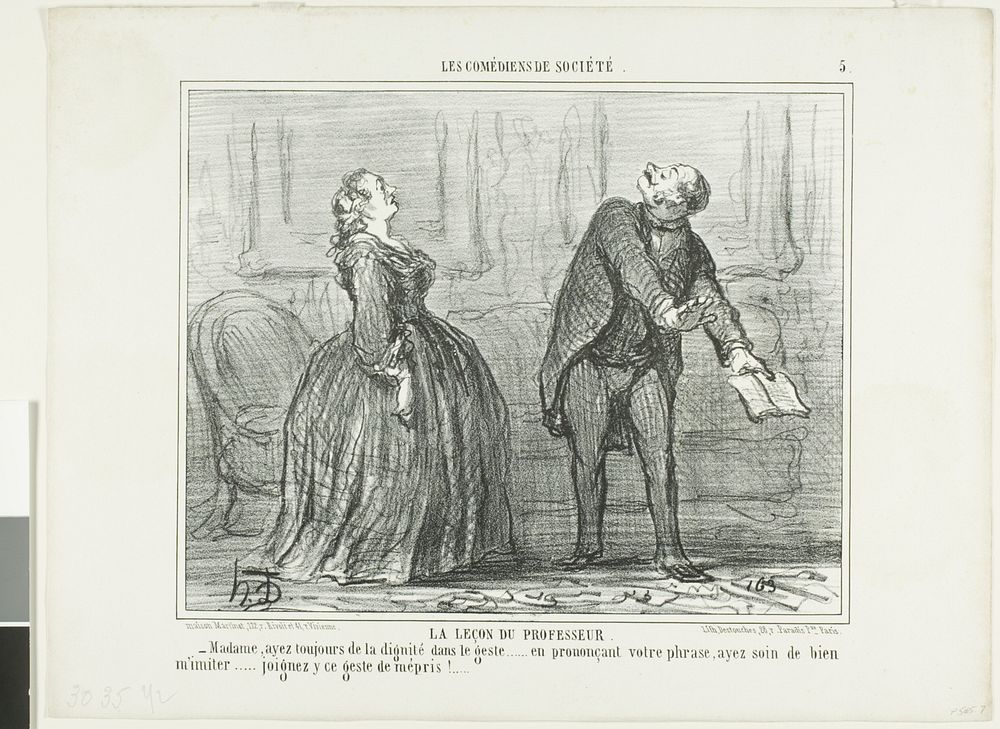 The Lesson of the Professor, plate five from Les Comédiens de Société by Honoré-Victorin Daumier