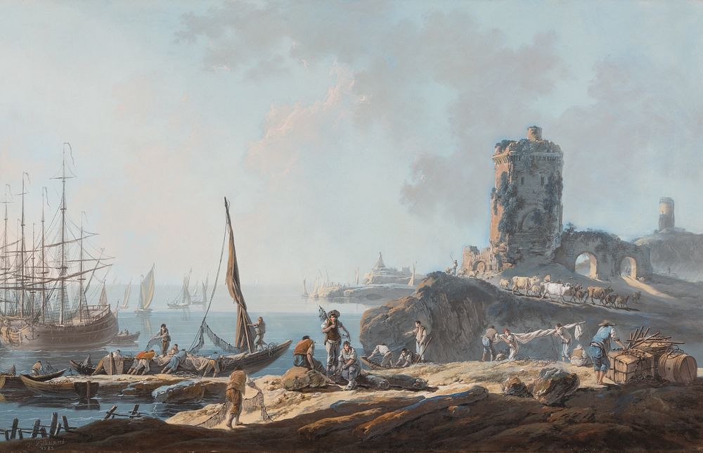 Port Scene in Calm Weather by Jean Baptiste Pillement