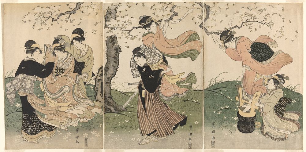 A Windy Day under the Cherry Trees by Utagawa Toyokuni I