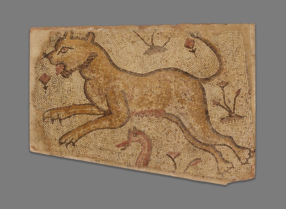 Leaping Feline in Floral Field by Ancient Roman