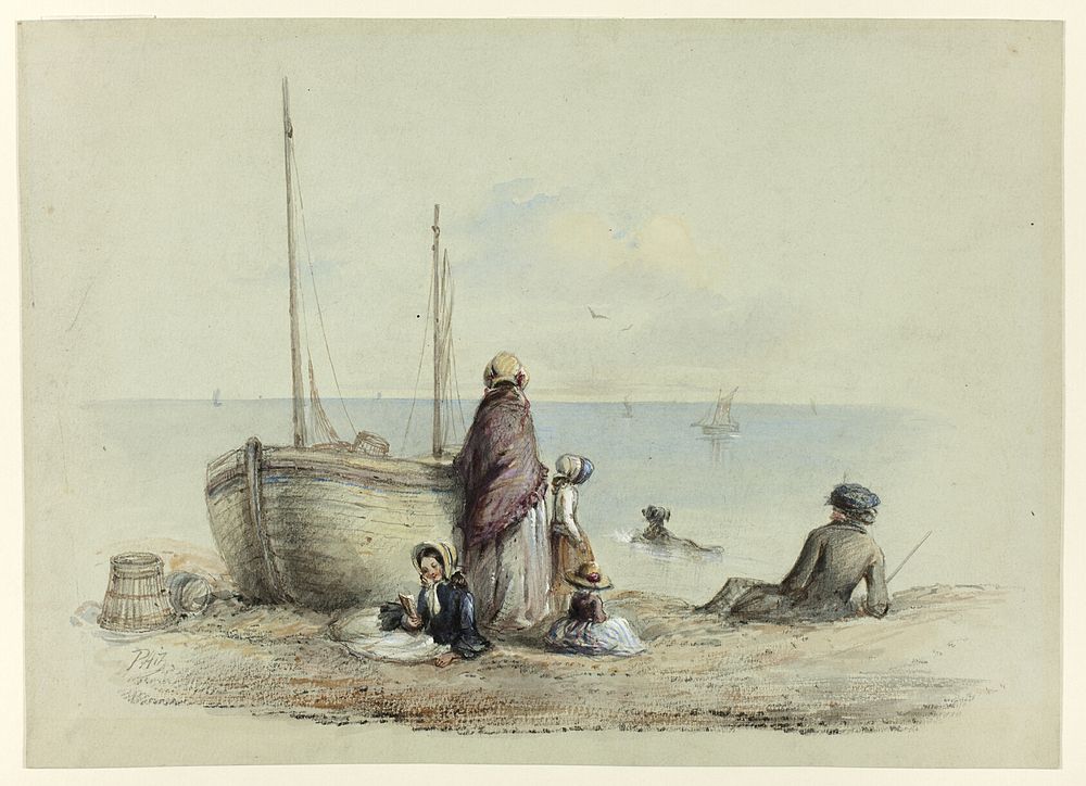 Family on a Beach by Hablot Knight Browne
