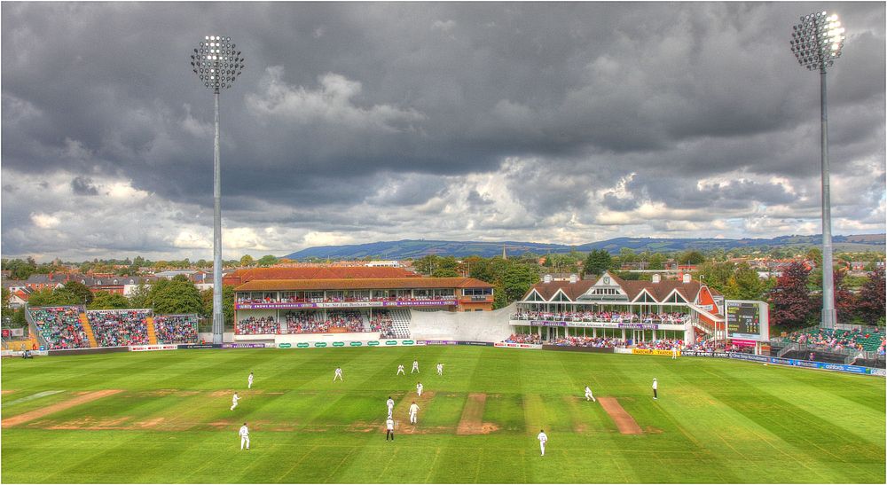 Cricket sport game, club stadium.