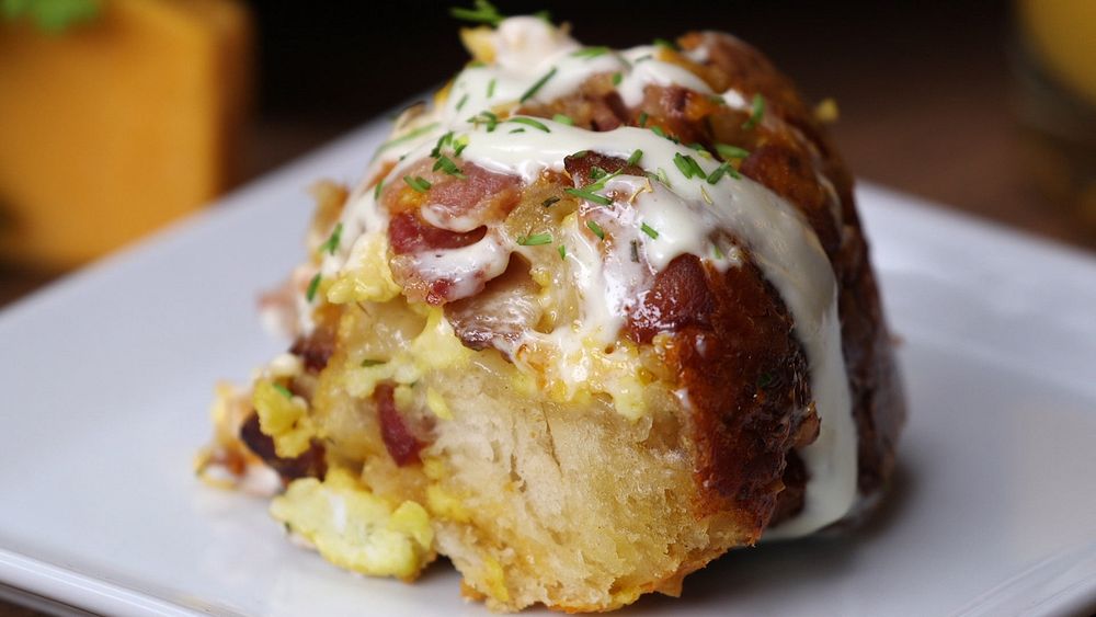 Breakfast roll with bacon, cream and cheese.