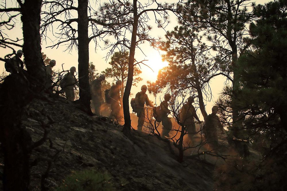 Firefighters hiking, rescues team. Original public domain image from Flickr