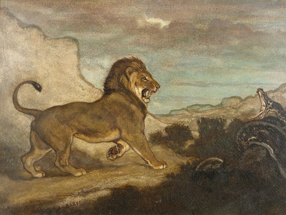 Lion and Python (ca. 1863) | Free Photo Illustration - rawpixel