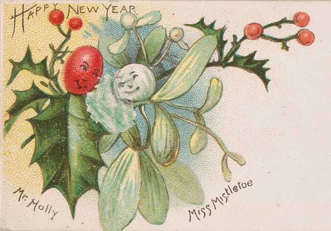 Happy New Year, Mr. Holly and Miss Mistletoe, from the New Years 1890 series (N227) issued by Kinney Bros.