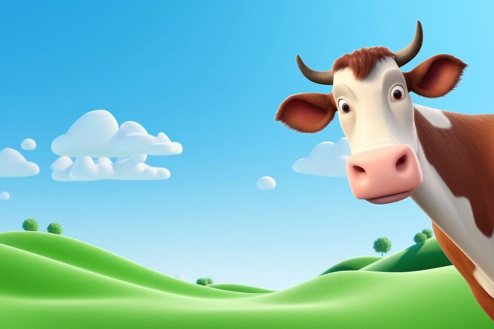 3D cow in farm cartoon illustration