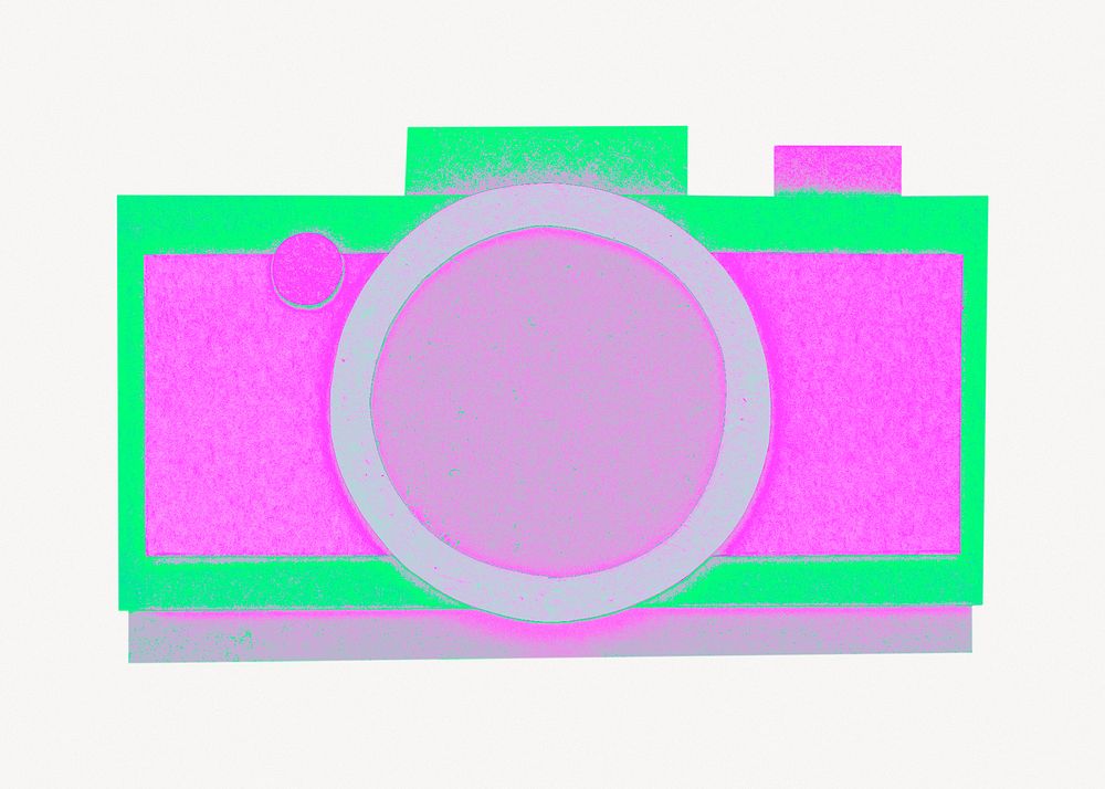 Retro camera, green & pink collage element