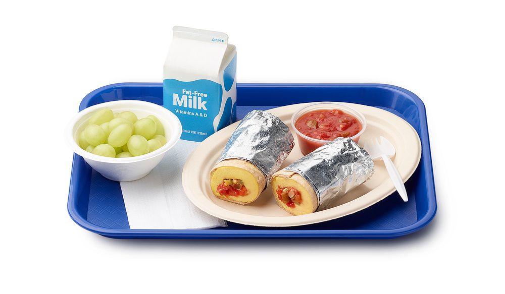 A school breakfast tray showing a reimbursable meal for grades 9 through 12 served by District of Columbia Public Schools in…