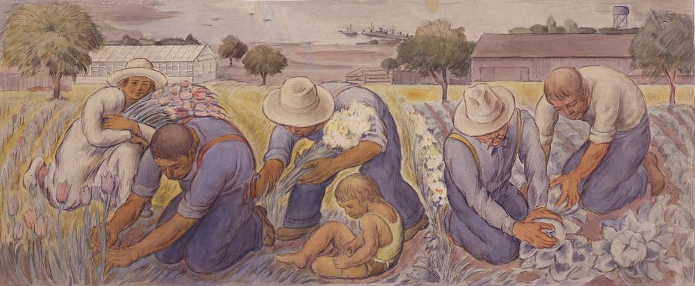 Flower and Vegetable Farming, study for mural by Jose Moya del Pino - Smithsonian American Art Museum
