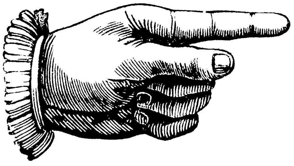 A manicule or pointing hand (ca. 1850)