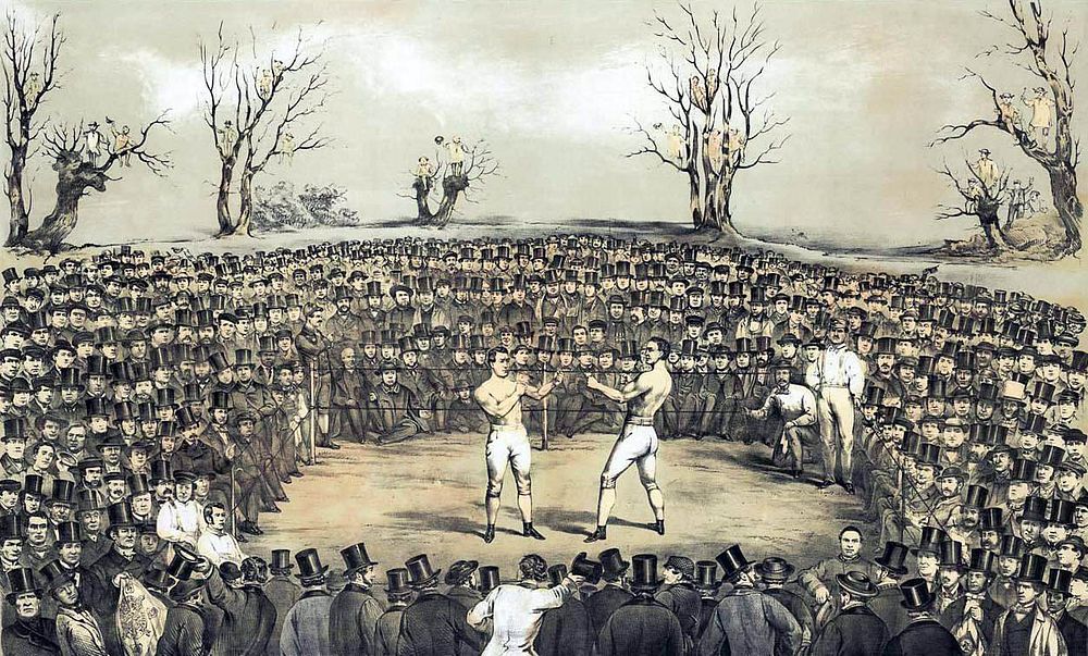 Painting by artist and former boxer Jem Ward of the fight for the "Championship of England and America" between Thomas…