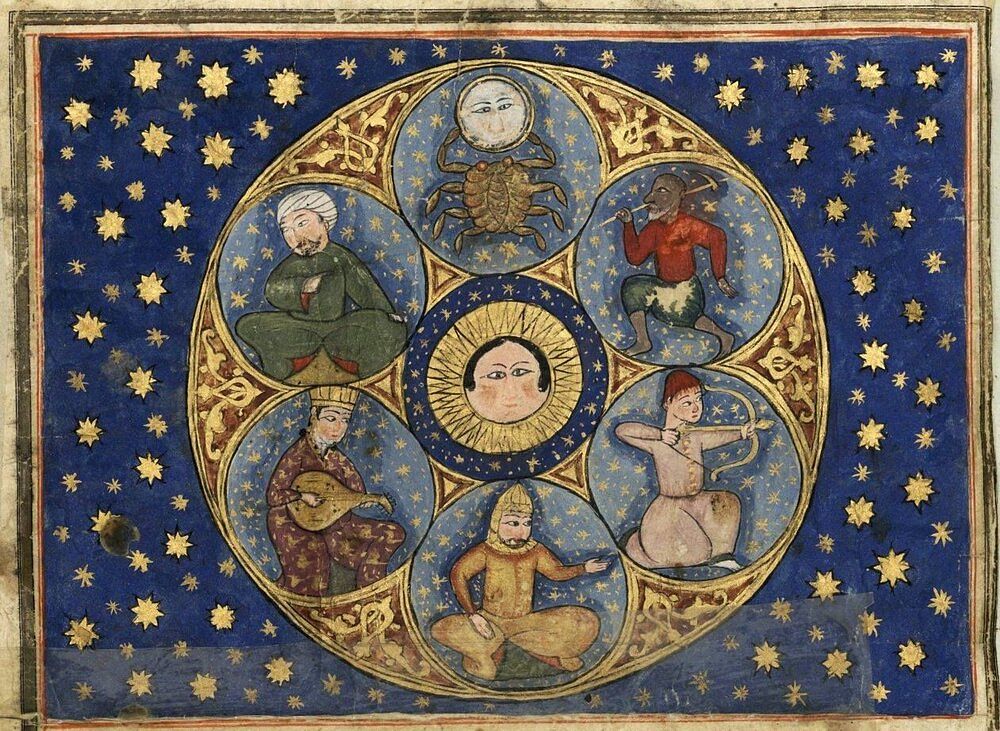The seven classical planets, miniature from an Ottoman manuscript, The Marvels of Creation, written in the 12th century by…