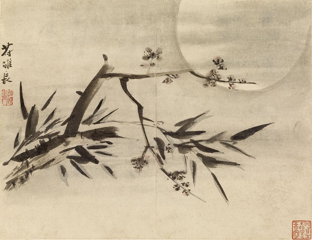 Gao Qipei - Bamboo, Plum Blossoms and Moon - Walters Art Museum.