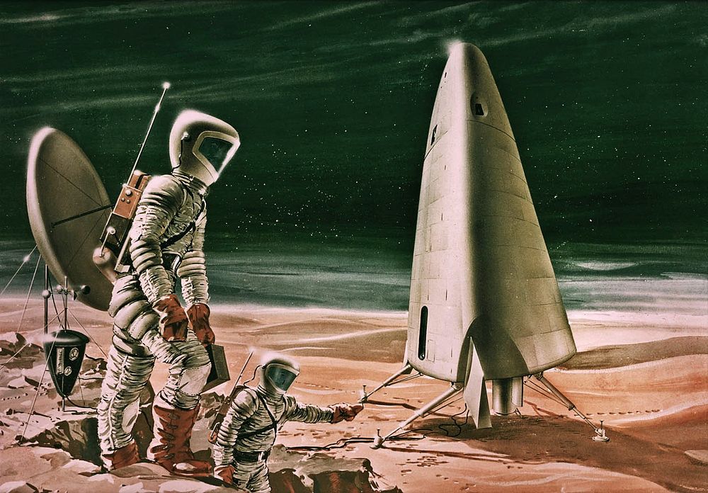 Artist's conception of the Mars Excursion Module (MEM) proposed in a NASA Study in 1964.Dixon, Franklin P. (June 12, 1964).…