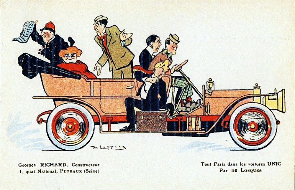 1911 advertisement for the Unic cars (drawing by Daniel de Losques (fr)).