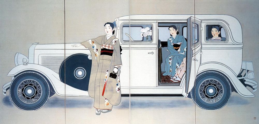 "Three Sisters", painted four-fold screen, Honolulu Museum of Art, accession 11822.1
